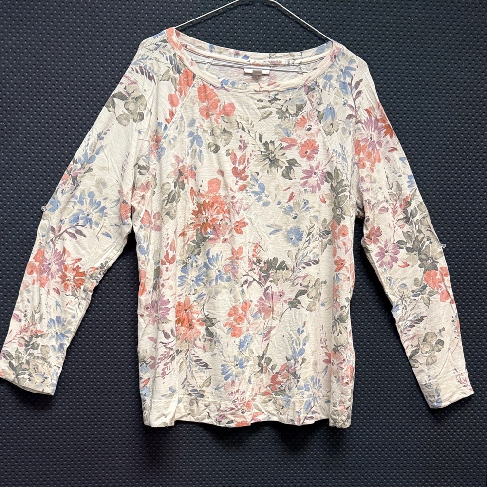 J. Jill Cream Floral Long-Sleeve Top with Pink, Blue, and Green Accents